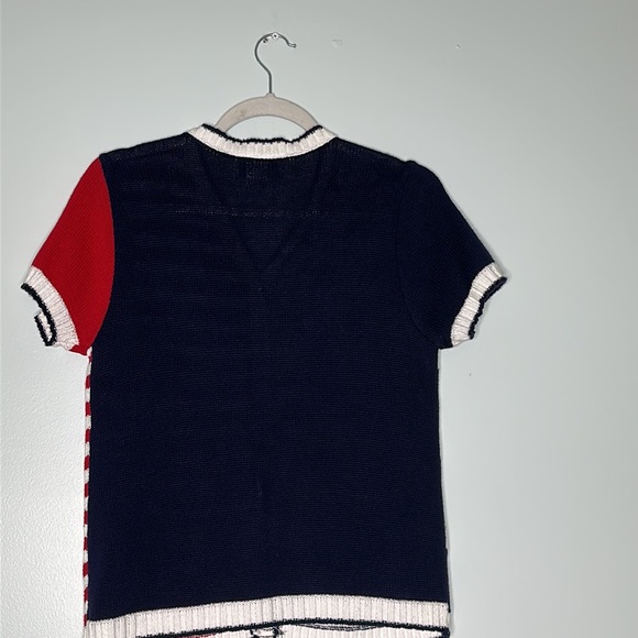 Vintage 4th of July short sleeve button up American Flag sweater size small - Picture 10 of 11